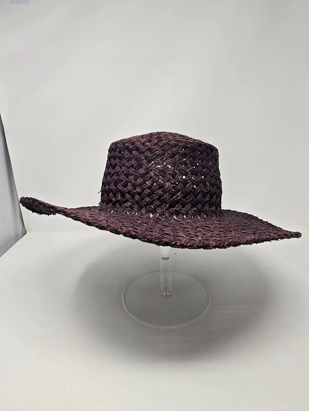 LACK OF COLOR PLUM PURPLE STRAW WOVEN BOATER HAT LARGE BRIM WOMEN MEDIUM RESORT